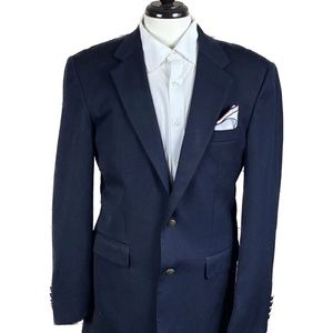 40L Stafford Navy Blue Blazer Polyester Worsted Wool Blend